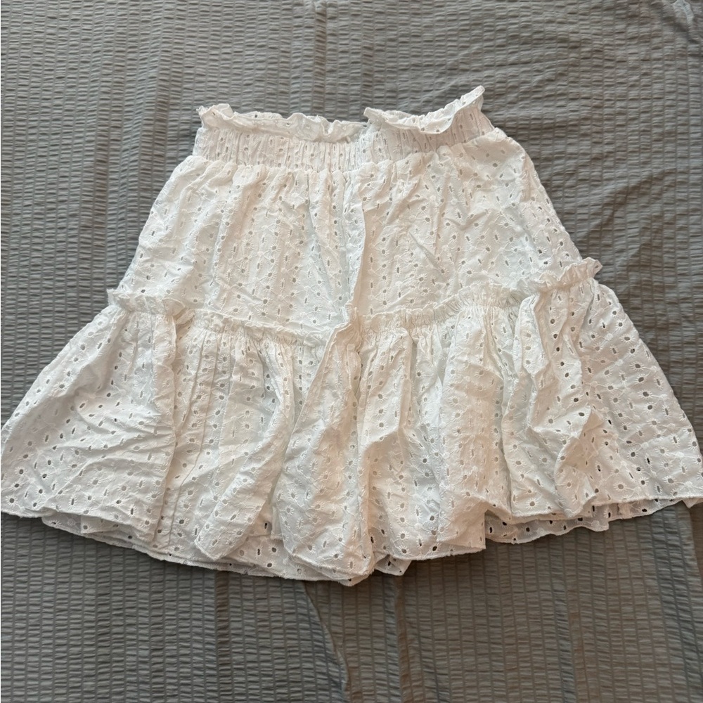 Altar'd State Cream Bubble Mini Skirt with Ruffled Tiers